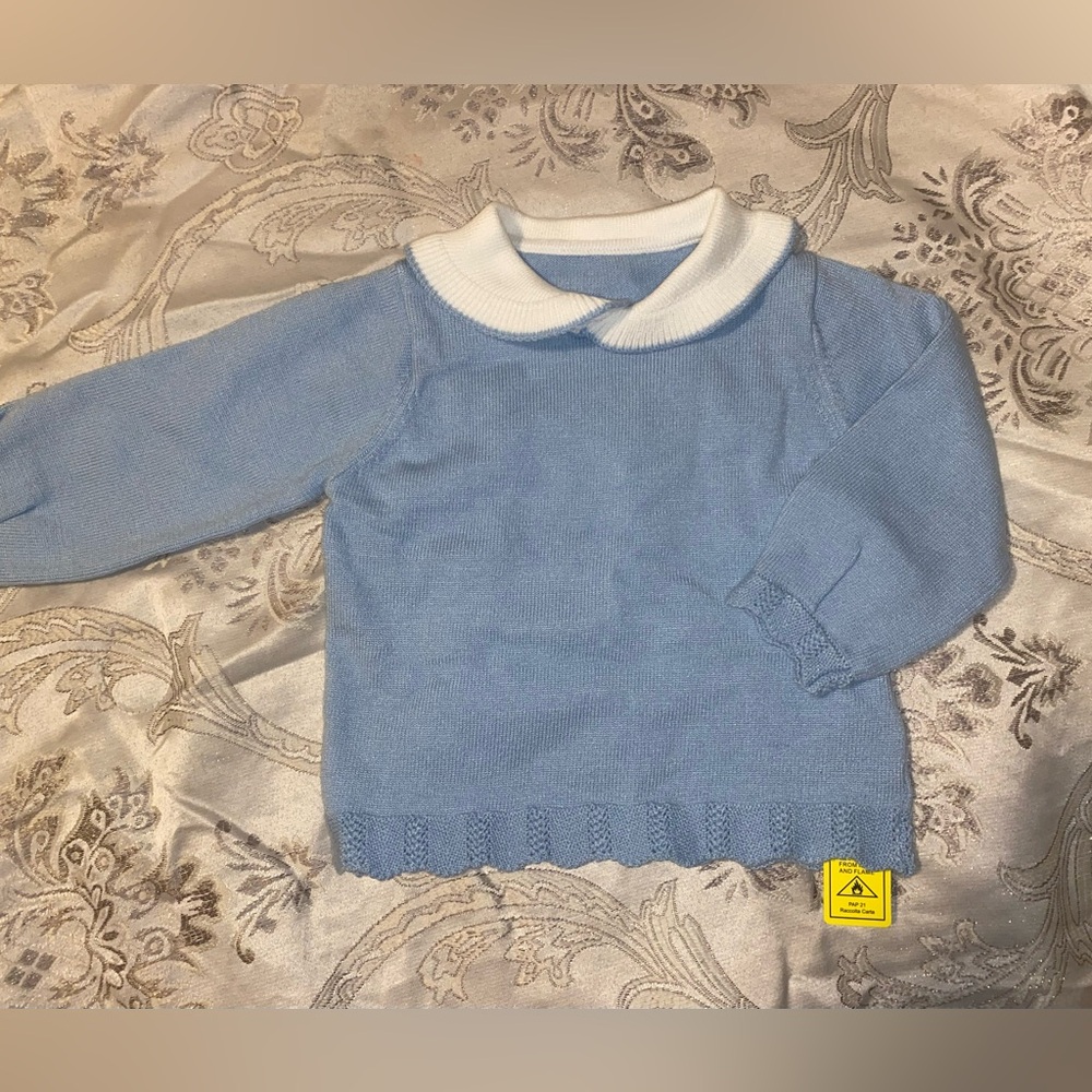 Baby - Blue Long-Sleeve Sweater with White Collar. 9-12m